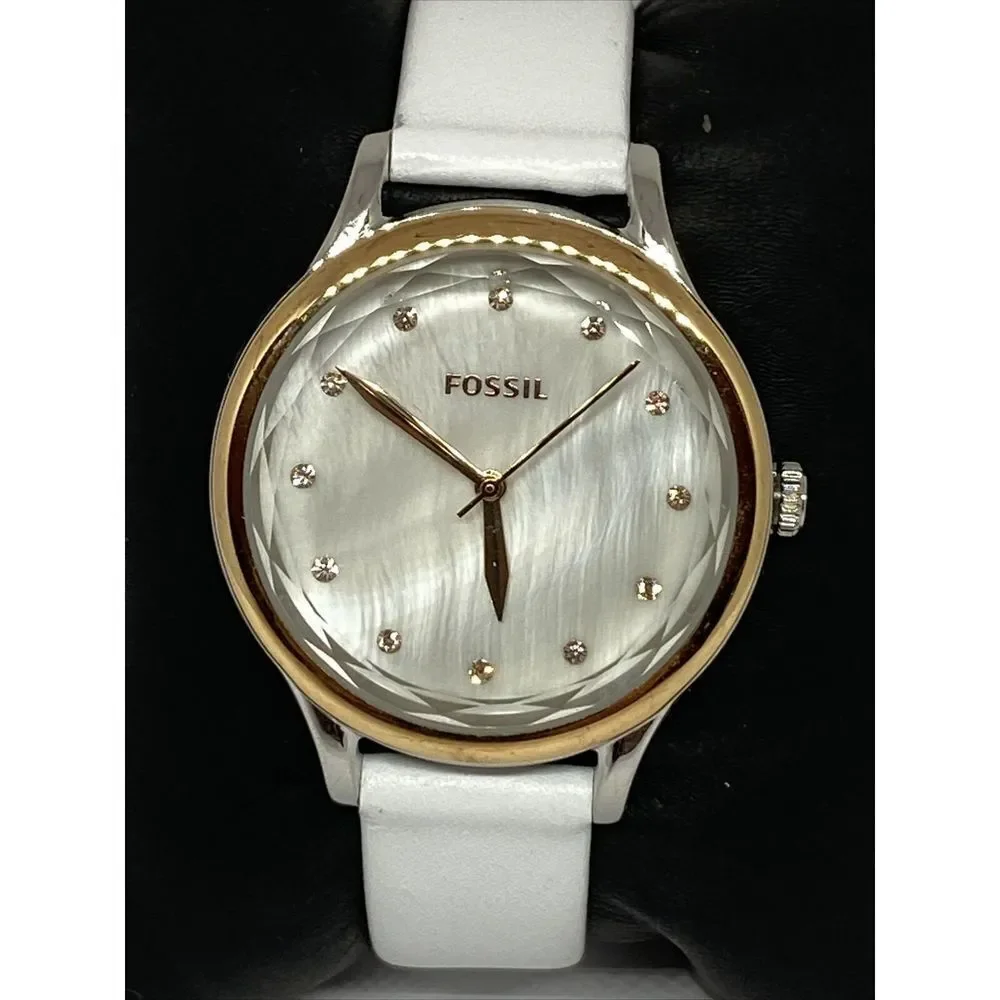 Fossil Laney BQ3484 Women's White Leather Analog Dial Quartz Wrist Watch JK529